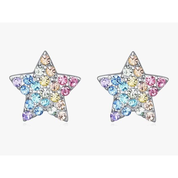 BEAUTIFUL SMALL STAR STUD EARRINGS MULTICOLORED RHINESTONES XMAS GIFT W/GIFT BOX - Picture 1 of 5